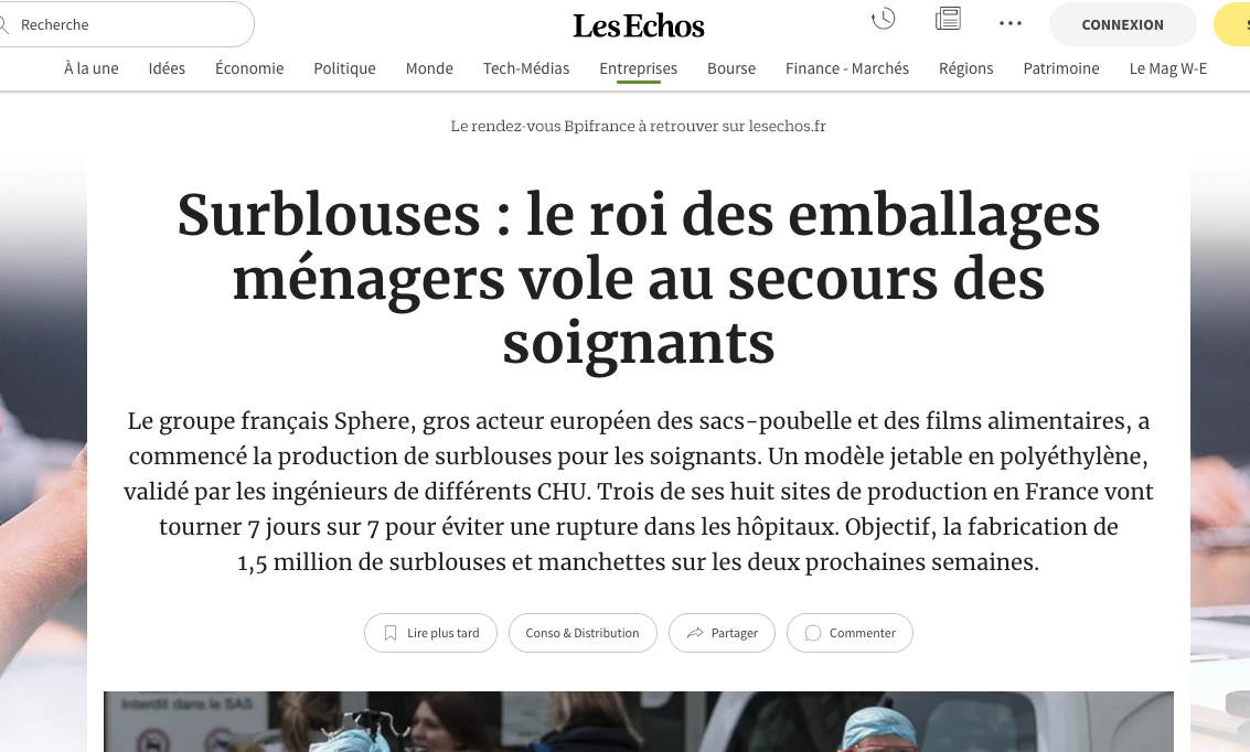 Article LES ECHOS SPHER et le covid-19
